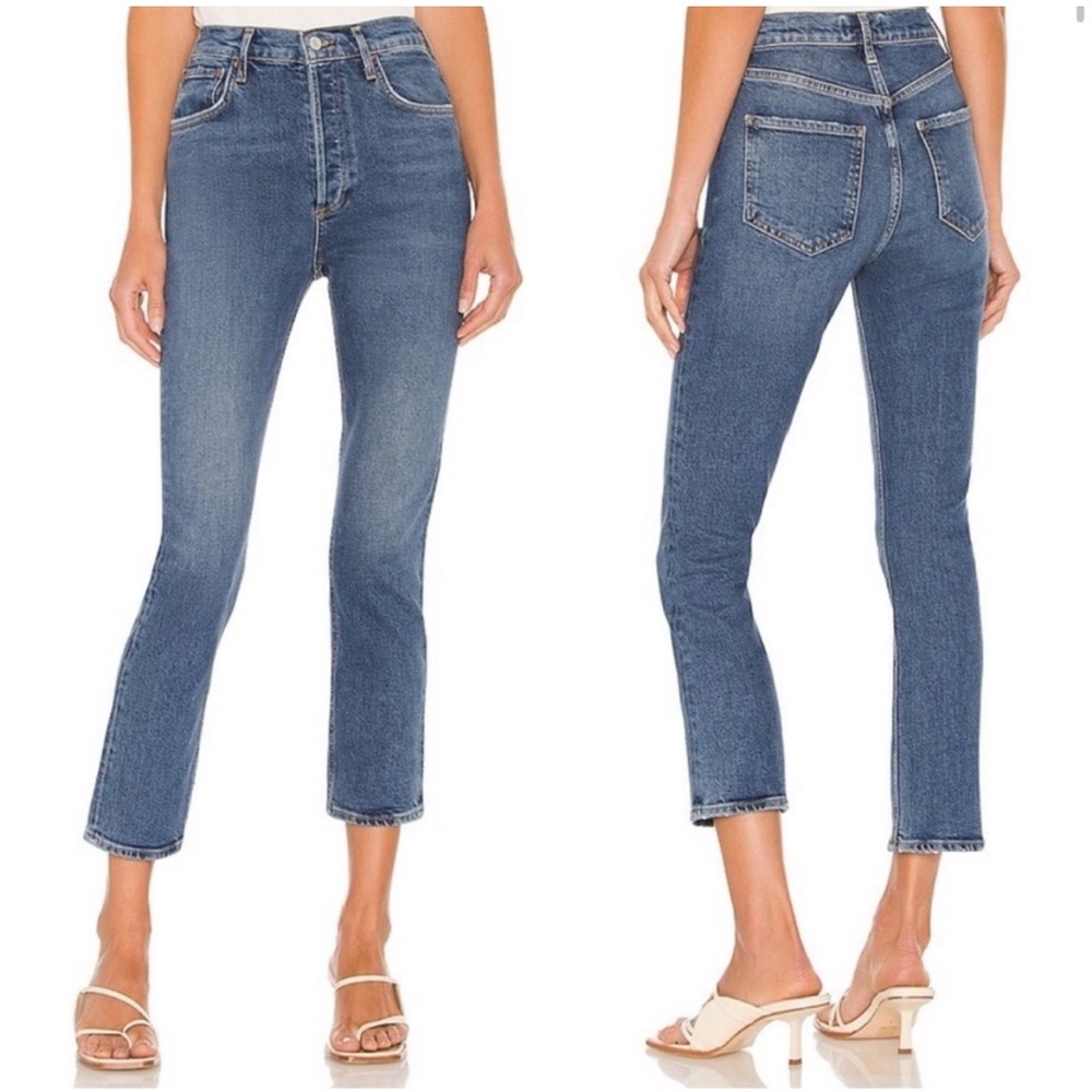 Agolde Cropped Straight-Leg Jeans in Medium Blue